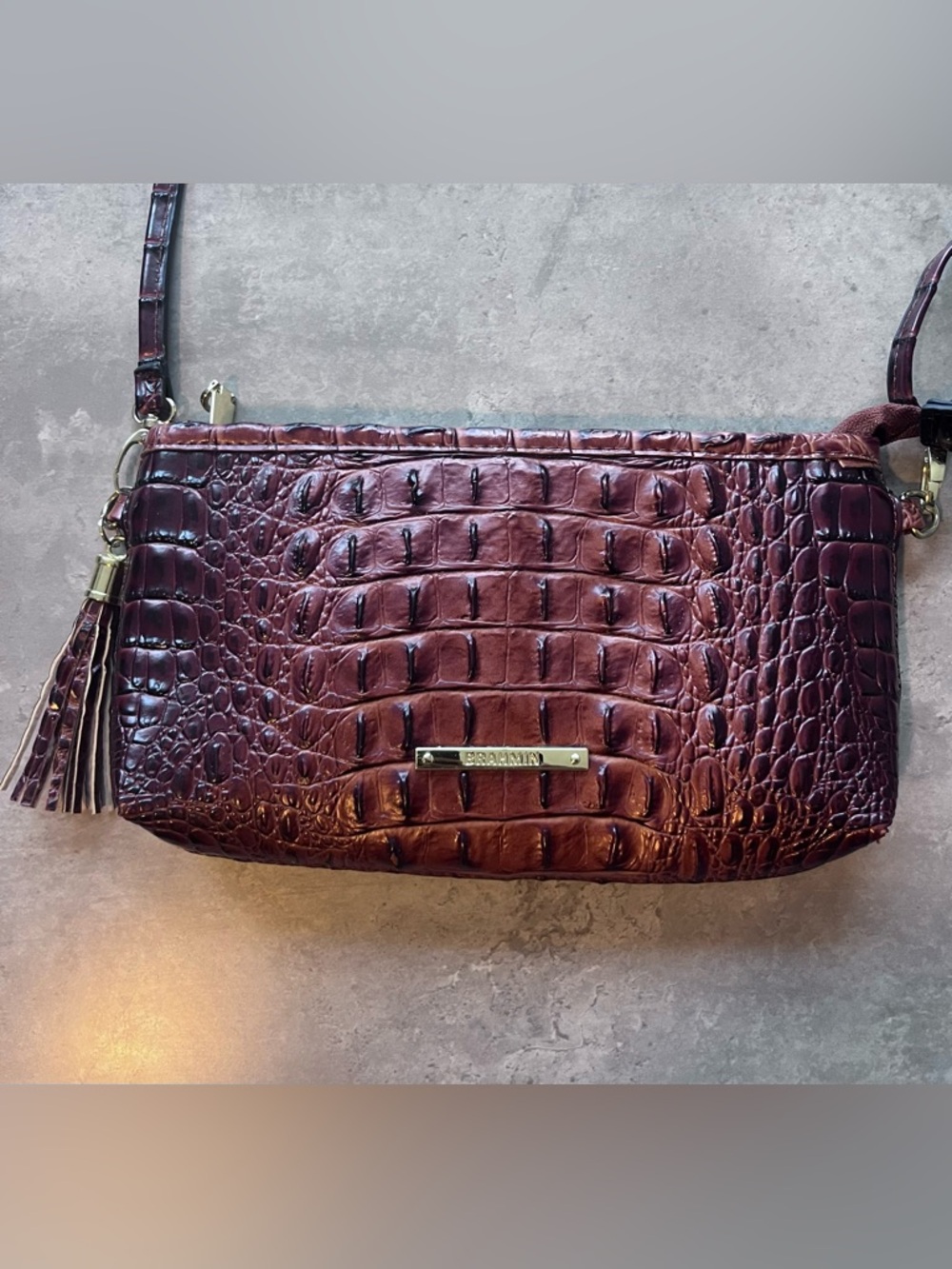 Brahmin Croc-Embossed Shoulder Bag - Red Brown bag